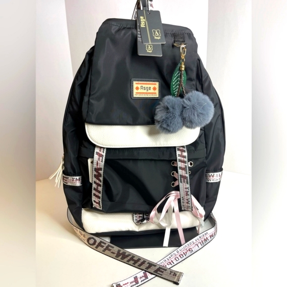 Asge Handbags - 🛒🛍️💥NWT Asge Back Pack Black White Padded Straps Waterproof Ergonomic Design